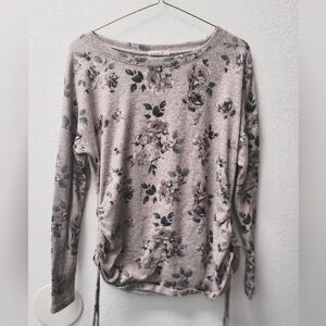 One World Women's Small gray floral long sleeve top